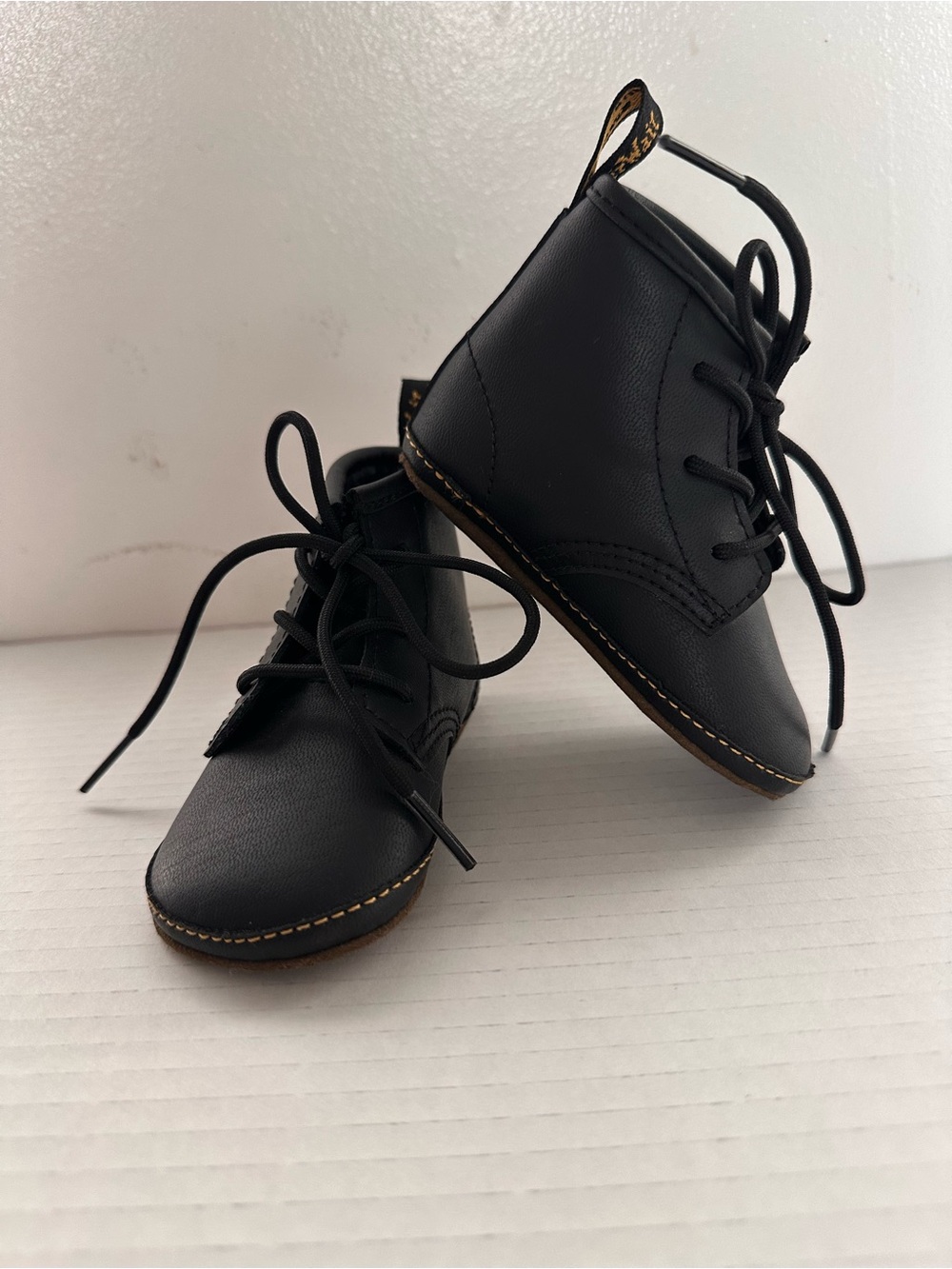 Dr. Martens Crib Black Lace-Up Ankle Boots with Yellow Stitching